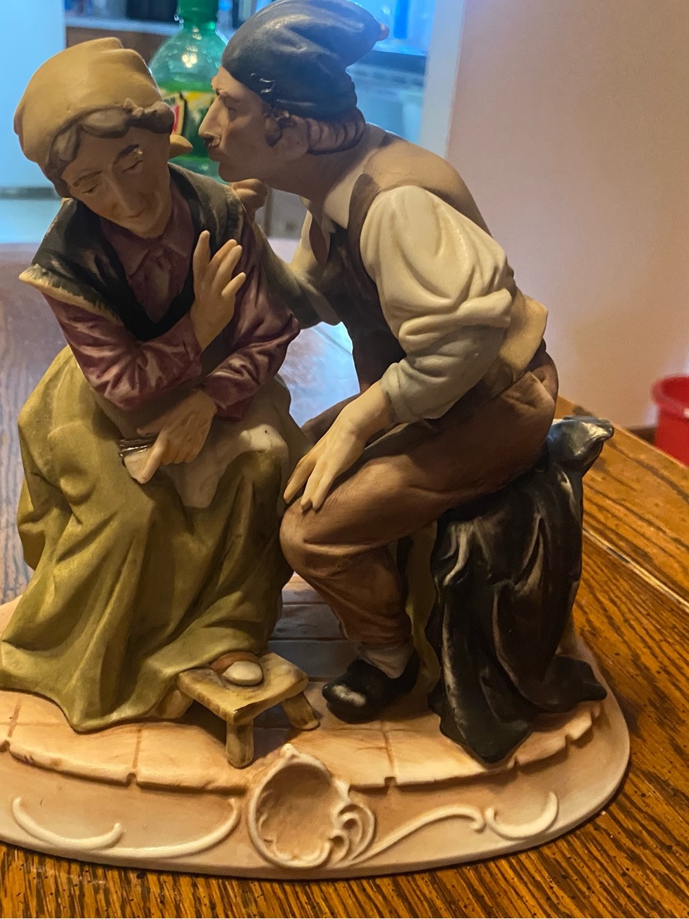 Goebel Hand-Painted Porcelain Couple Figurine in Brown, Green, Cream